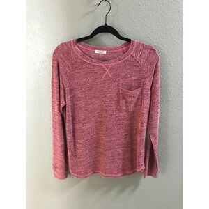 Ekouaer Womens Pink Heathered Long Sleeve Pocket Top Crew Neck Size L NWT